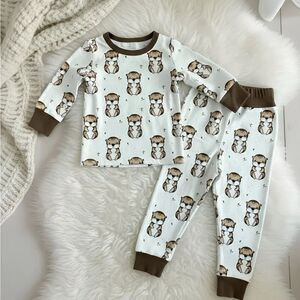 Bamboo Organic Adorable Brown and White Kids Pajamas baby Otter